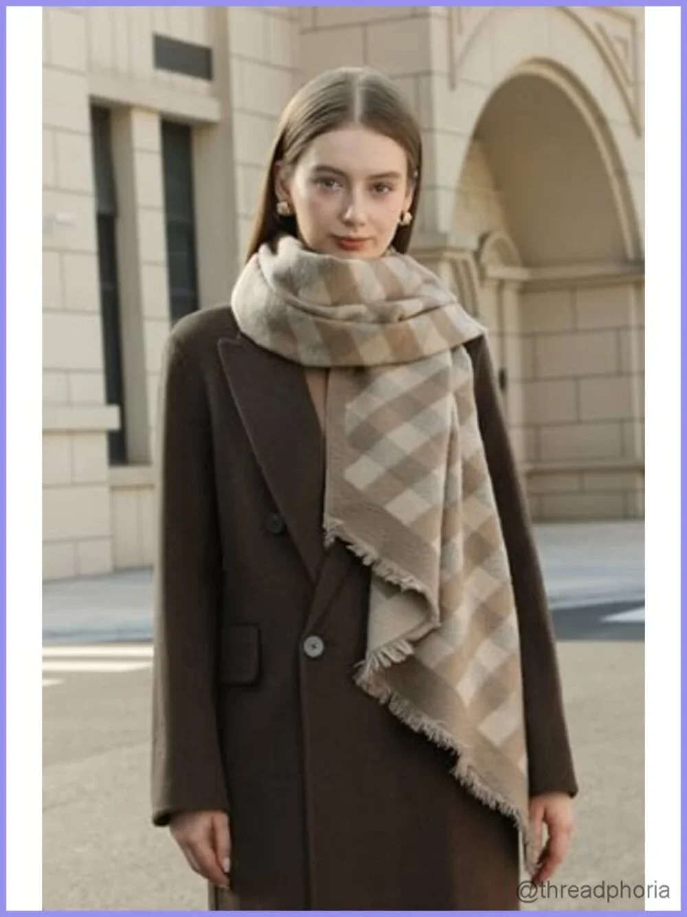 Diagonal Checkered Scarf Winter Shawl Thick Cashmere-Like Soft Wrap Warm